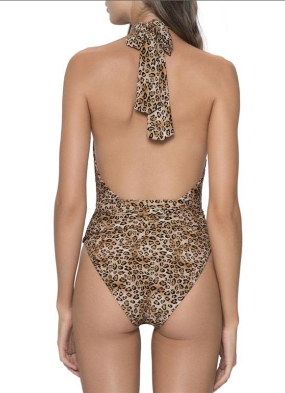 NWOT PilyQ L Alex Leopard Deep V Wrap Print 1PC Swimsuit 118630
