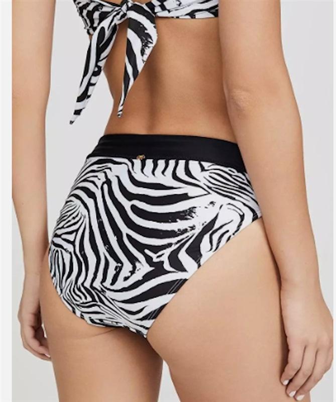 NWT Pilyq Zebra High Waist M Full Black & White Bikini Bottoms 118636