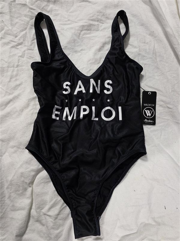 NWT Wildfox XS Sans Emploi Not Employed 1PC Black Swimsuit 118669