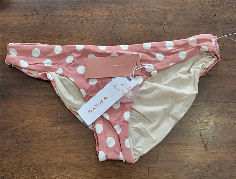 NWT Pilyq Barcelona L Pink Polka Dot Ruched Full Bikini Swim Bottom 118681