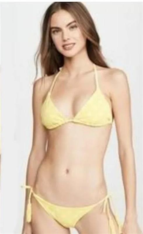 NWT Pilyq L Yellow Polka Dot Triangle Bikini Swim Top 118685