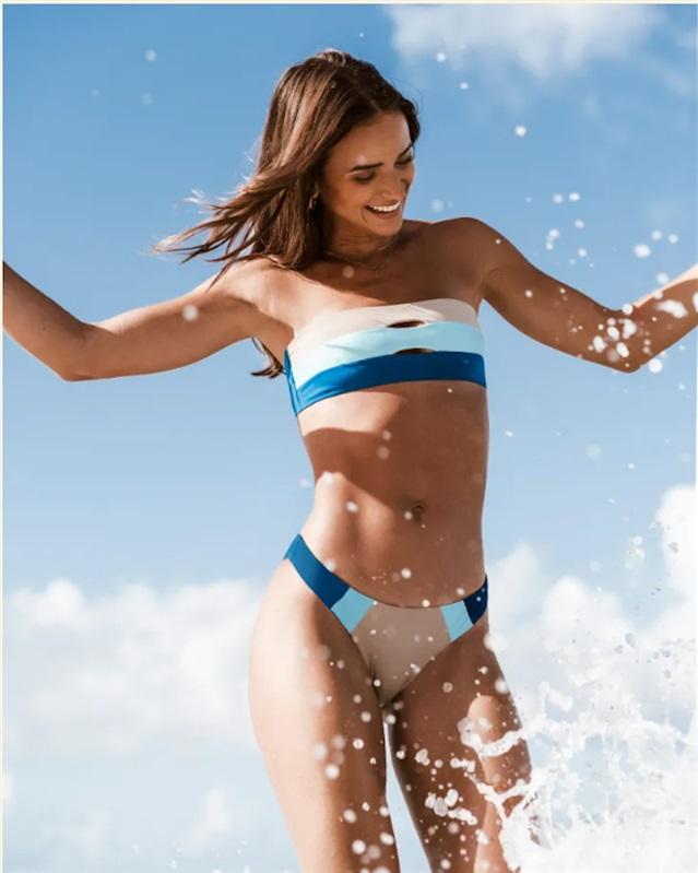 NWT PIlyq XS Ocean Blue Colorblock Full Bikini Swim Bottom 118689