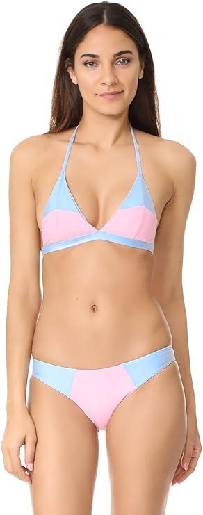 NWT Pilyq Colorblock Pink Blue Triangle M Halter Bikini Swim Top 118690