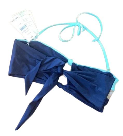 NWT PIlyq Navy Color Block D Cup Knot Bandeau Bikini Swim Top #98755