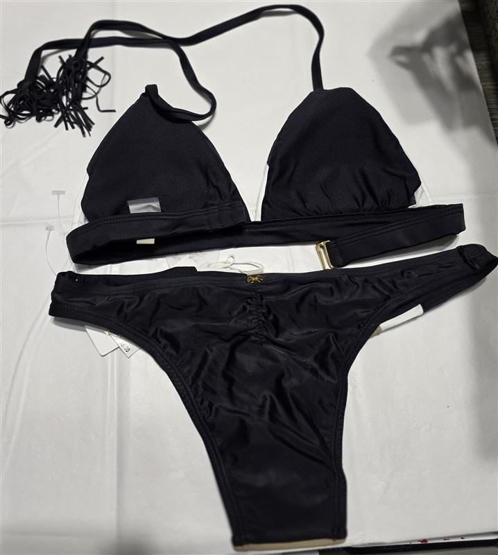 NWT PIlyq Cadillac Color Block M Triangle Bikini Swim Top S Teeny Bottom 118692