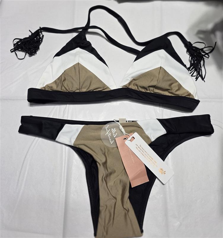 NWT PIlyq Cadillac Color Block M Triangle Bikini Swim Top S Teeny Bottom 118692