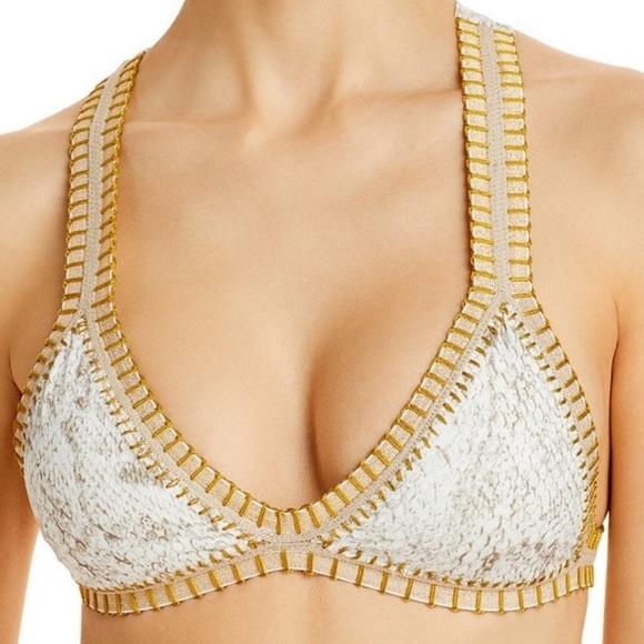 NWT Pilyq Platinum Solange Ferrarini M Crochet Trim Bikini Top Cobra 118697