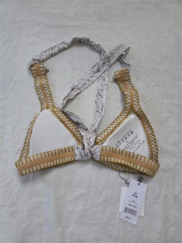 NWT Pilyq Platinum Solange Ferrarini M Crochet Trim Bikini Top Cobra 118697