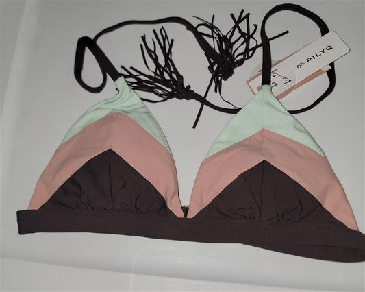NWOT PIlyq Riveria Color Block L Triangle Bikini Swim Top Pink Green 118718