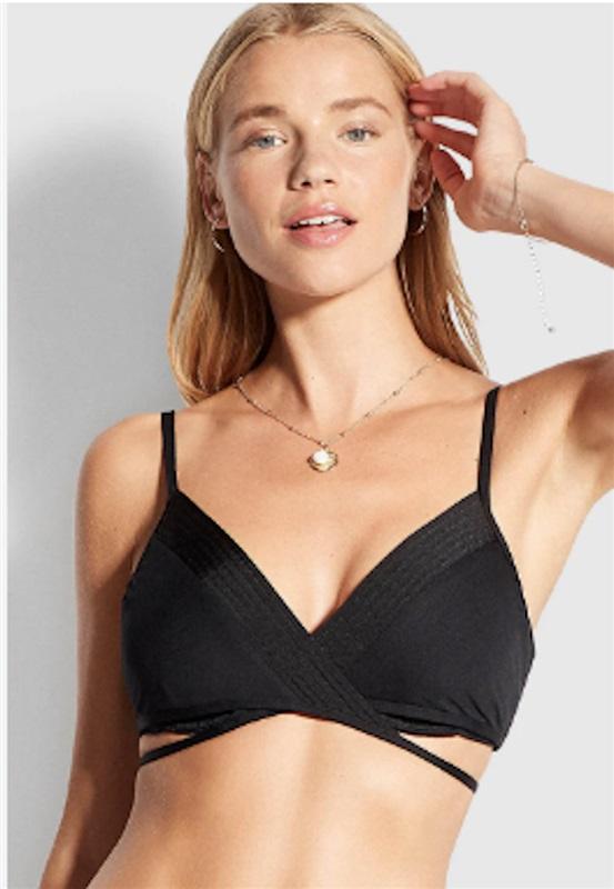 NWOT Seafolly 6 USA Quilted Wrap with Boost Bikini Swim Top Black 118724