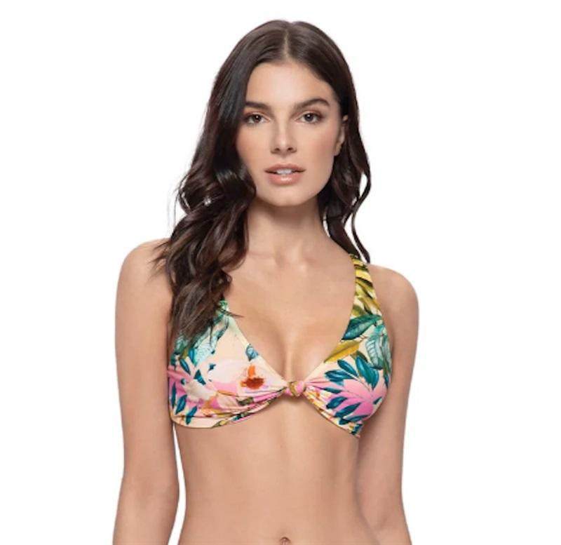NWT Pilyq Anthropologie S Drew Knot Top Reversible Bikini Pink Floral 118810