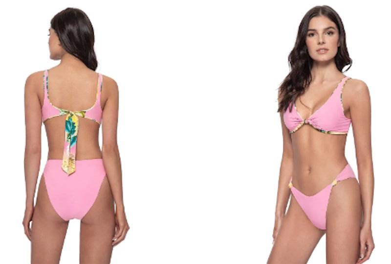 NWT Pilyq Anthropologie S Drew Knot Top Reversible Bikini Pink Floral 118810