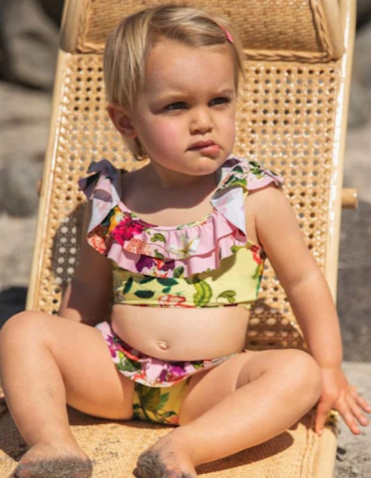 NWT PIlyq 6 Girls SHB Ruffle floral Bikini Top Bottom Yellow Pink 118811