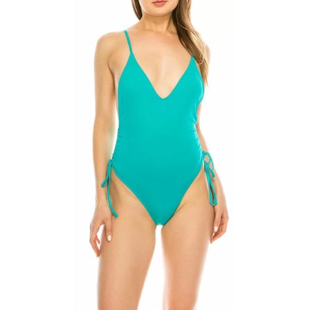 NWT Kendall + Kylie M Side Rouched 1PC Swimsuit Turquoise Aqua 118840