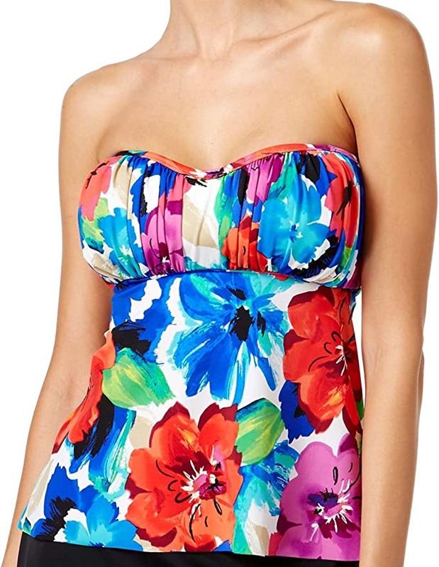 NWT Swim Solutions 12 Sedona Flowers Floral Bandeau Tankini Swim Top 118864