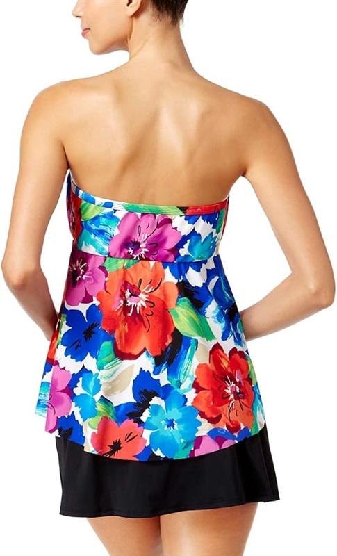 NWT Swim Solutions 12 Sedona Flowers Floral Bandeau Tankini Swim Top 118864