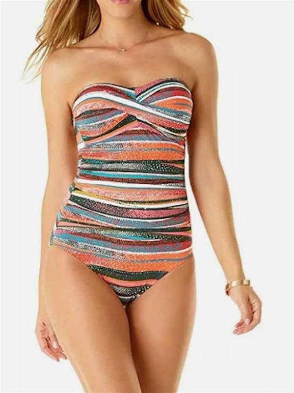 NWOTD Anne Cole 12 Color Sand Stripe Bandeau 1Pc Swimsuit 118865