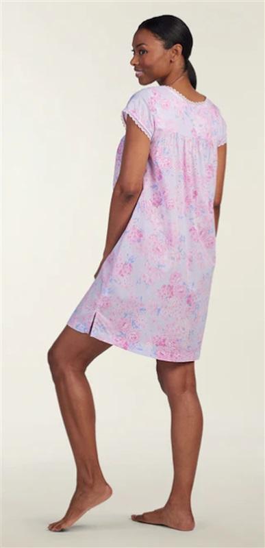 NWt Miss Elaine L Cap Sleeve Round Neck Woven Nightgown Pink Blue 118868