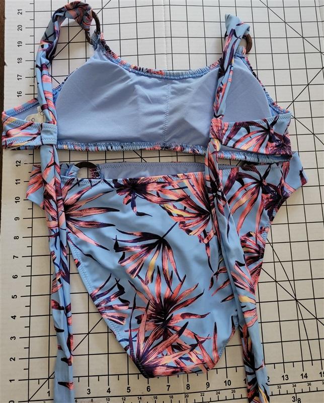 NWT Jessica Simpson L Palm Ring-Side Bikini Top & Bottoms Blue 118888