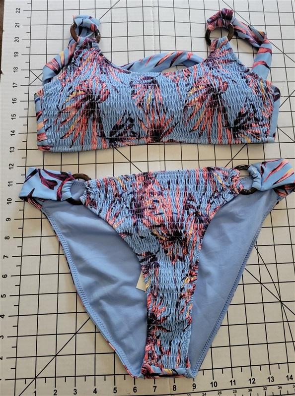 NWT Jessica Simpson L Palm Ring-Side Bikini Top & Bottoms Blue 118888