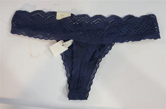 NWT Parisian M Lace Waist Thong Panty Navy Blue WM1940 118897