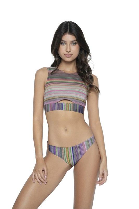 NWT Pilyq S Retrograde Glitter Rainbow Stripe Basic Ruched Teeny 118922