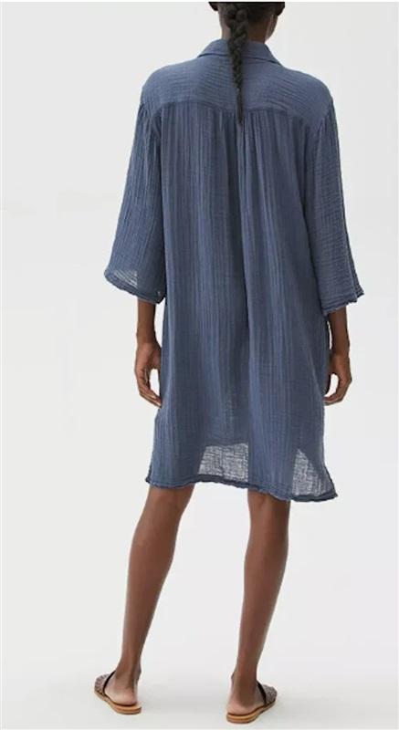 NWOT Michael Stars M Cecily Gauze Lace Crinkle Dress Collared Blue Gray 118939