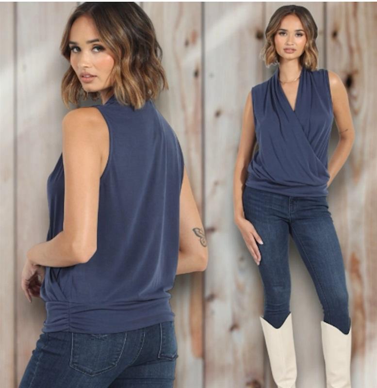 NWOT Michael Stars S Arie Gray Cross Over Sleeveless Shirt 118951