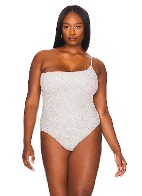 NWT Good American 90s Hot Shoulder XXXL or 6 Silver1PC Swimsuit 118995