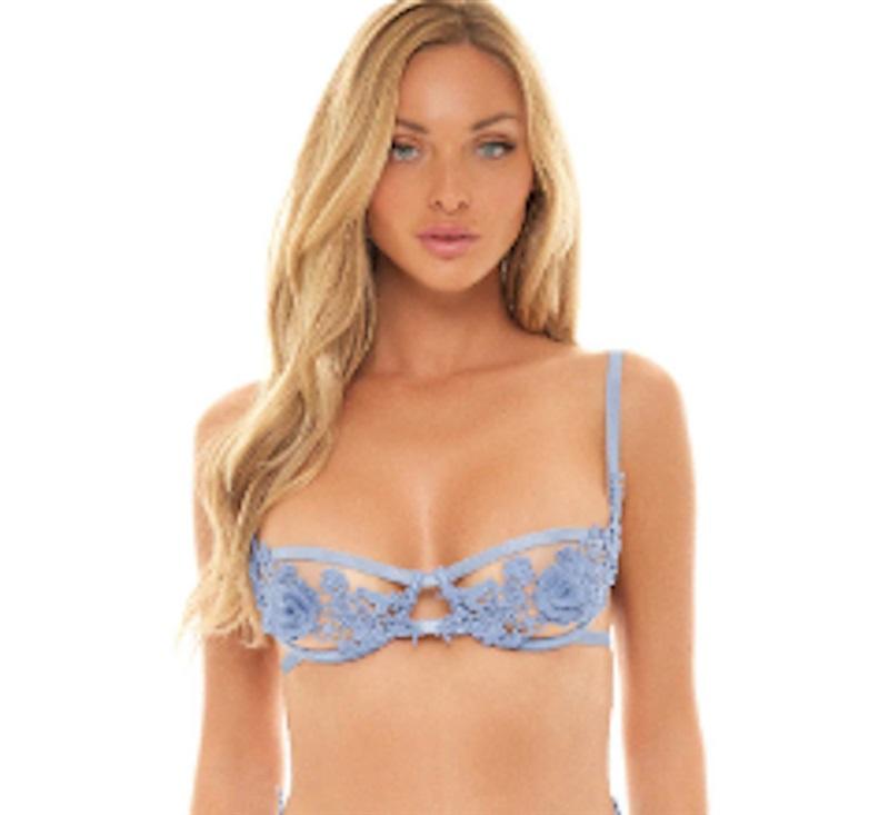 NWOT Oh La La Cheri S/M Open Bra Blue Floral Lace Strappy 119001