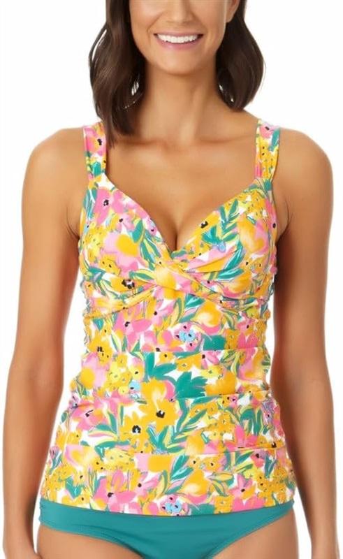 NWT Anne Cole 22W Sunshine Floral Underwire Twist Tankini Top 119042