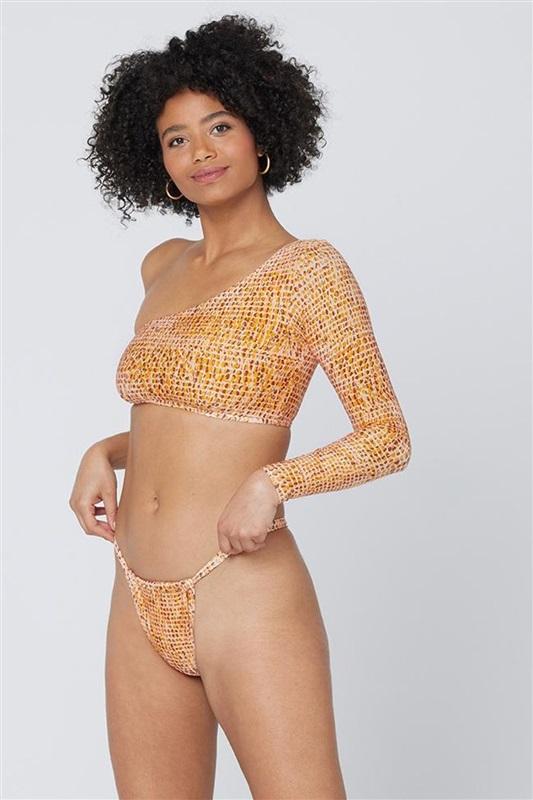 NWT L*Space M Cardi Wild Bunch Rash Guard 1 Shoulder Bikini Top Orange 119046