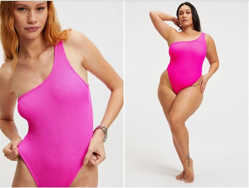 NWT Good American 5/6 XXL Sculpt 1 Shoulder Fuschia Pink 1PC Swimsuit 119051