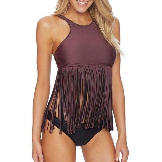 NWT Luxe By Lisa Vogel Fringe Benefits XS Solid Scoop Bikini Swim Top 119081
