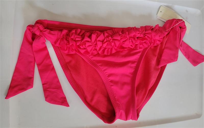 NWT Kenneth Cole Solid Pink S Ruffled Side-Tie Cheeky Bikini Swim Bottom #119089