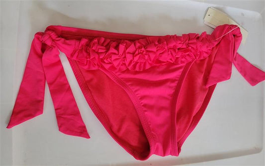 NWT Kenneth Cole Solid Pink S Ruffled Side-Tie Cheeky Bikini Swim Bottom #119089
