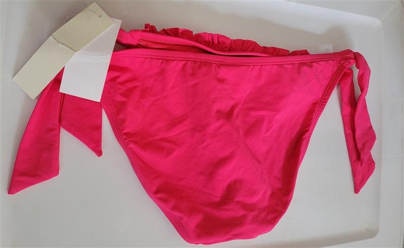 NWT Kenneth Cole Solid Pink S Ruffled Side-Tie Cheeky Bikini Swim Bottom #119089