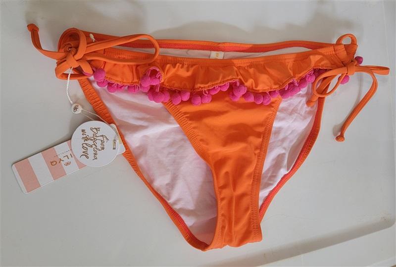 NWT Pilyq PQ M Orange Pink Pom Pom Side Tie Bikini Bottom 119090