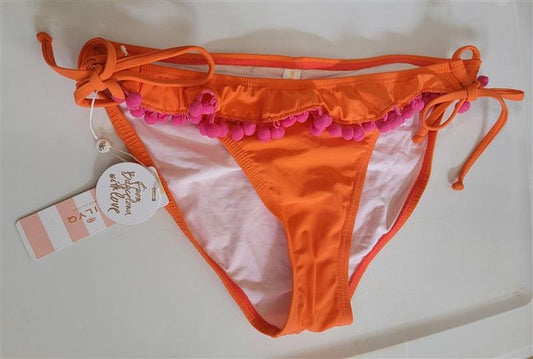 NWT Pilyq PQ M Orange Pink Pom Pom Side Tie Bikini Bottom 119090