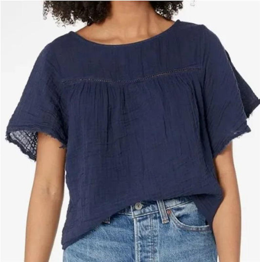 NWOT Michael Stars 3X Navy Lenora Blue Gauze Top Short Sleeve 119108