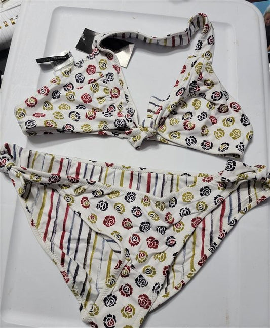 NWT BCBG Max Azria Polka Dot Tie Bikini Halter Top & Bottom Reversible 119243