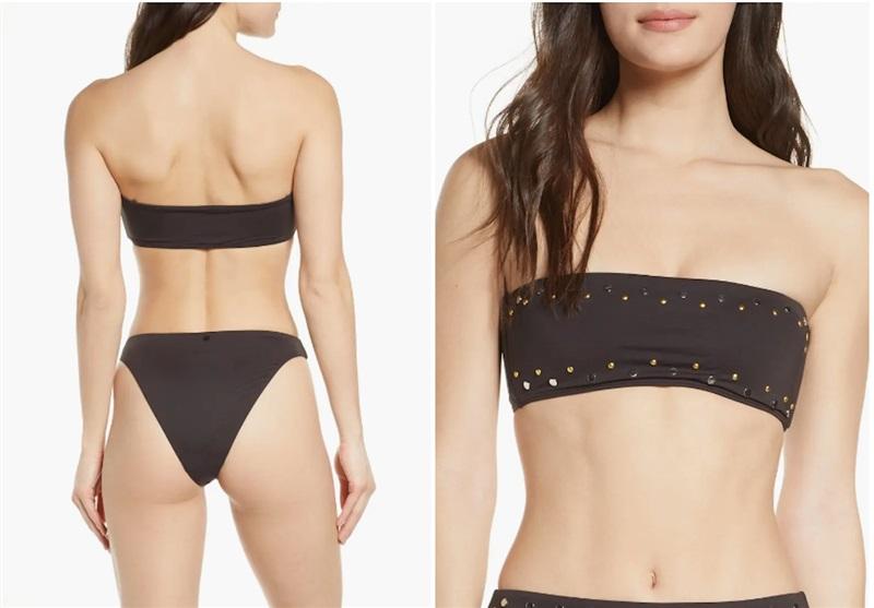 NWT Dolce Vita XL Black Stella Studded Bandeau Bikini Swim Top 119287