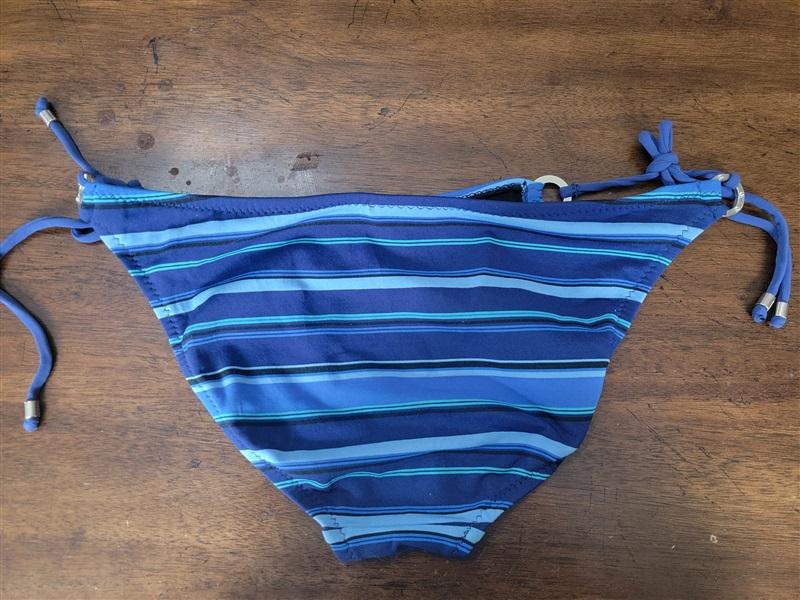 NWOT Robin Piccone M Blue Striped Side Tie Bikini Swim Bottom 119318