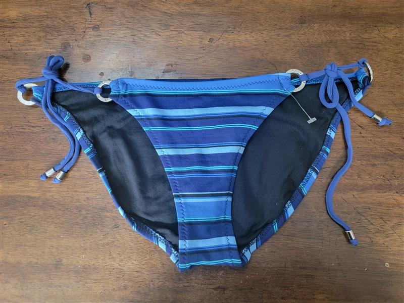NWOT Robin Piccone M Blue Striped Side Tie Bikini Swim Bottom 119318