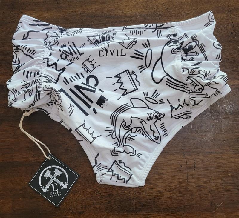 NWT Civil Regime Graffiti M Bikini Top & Shirred High-Waisted Swim Bottom 119344