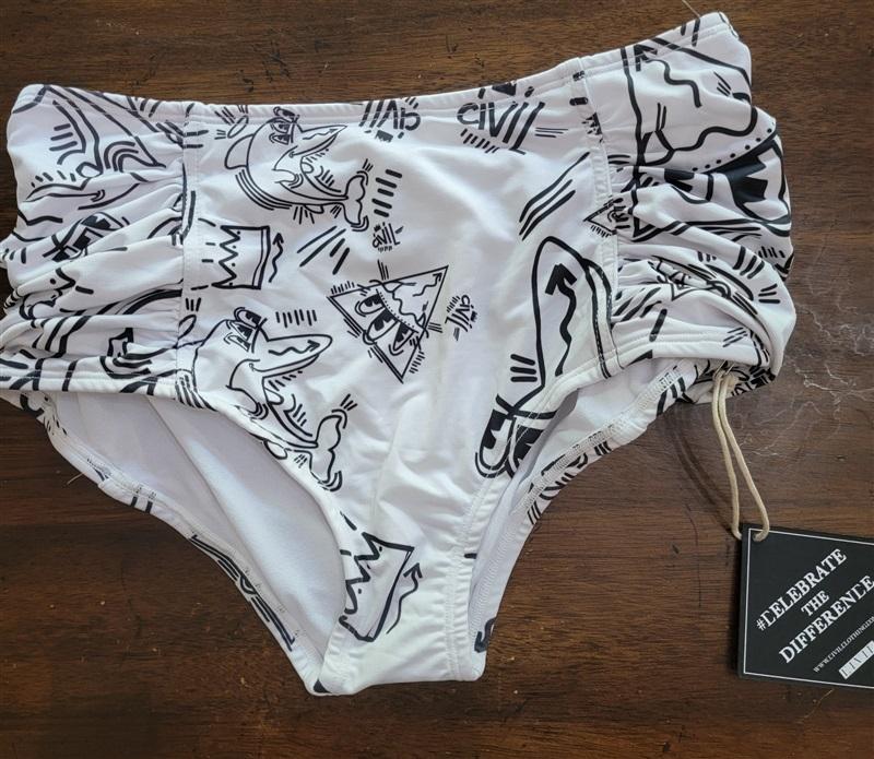 NWT Civil Regime Graffiti M Bikini Top & Shirred High-Waisted Swim Bottom 119344