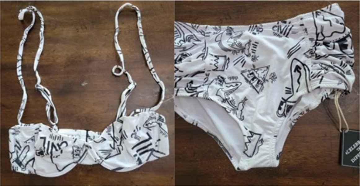 NWT Civil Regime Graffiti M Bikini Top & Shirred High-Waisted Swim Bottom 119344