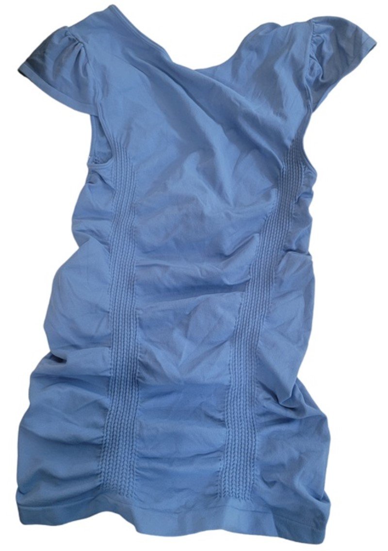 NWOT Last Tango S/M Ruched Off Shoulder Cap Sleeve Top Blue 119351