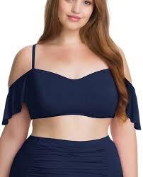 NWOT Becca 0X Off-Shoulder Bikini Swim Top Blue Flounce 119363