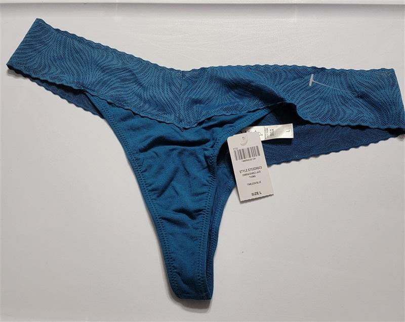 NWT Soma L Embraceable Lace Thong Teal blue 119448